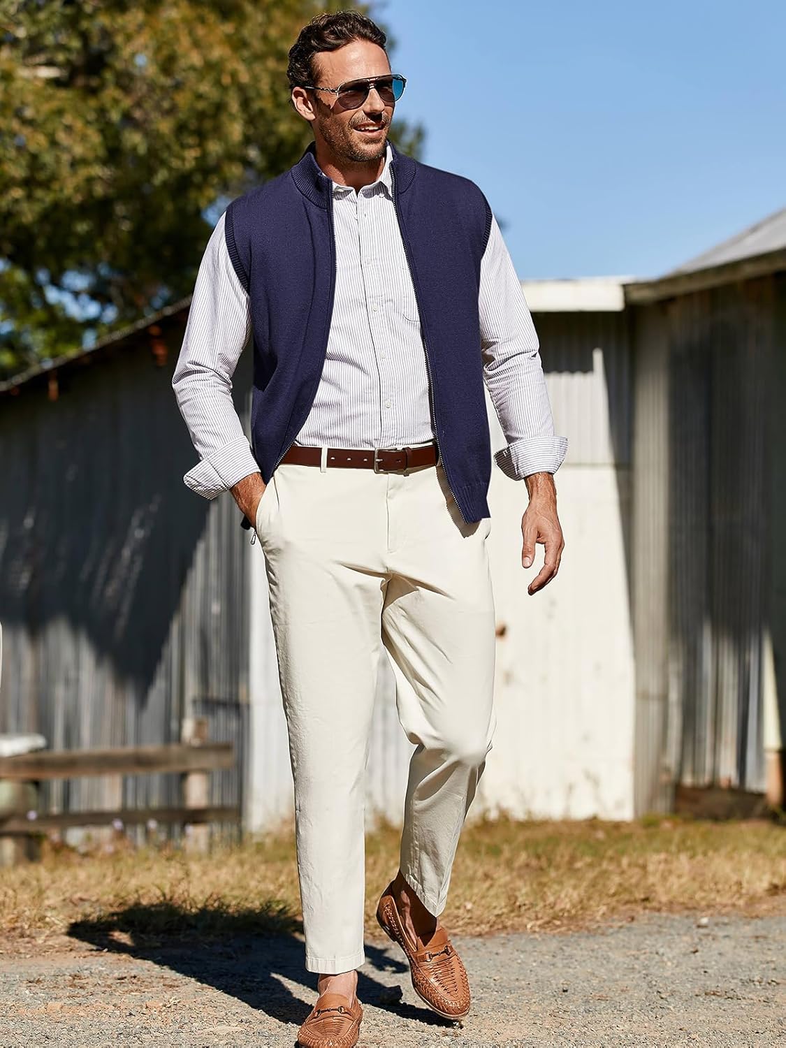 Runcati Mens Full Zip Sweater Vest Knitted Stand Collar Cardigan Golf Vest Casual Slim Fit Sleeveless Sweaters - Image 4