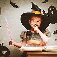 Vista 5 de Gejoy Varita iluminada, varita mágica de mago, varita de bruja de princesa, hada, juguete de sonido, accesorios de cosplay para niños (rosa)