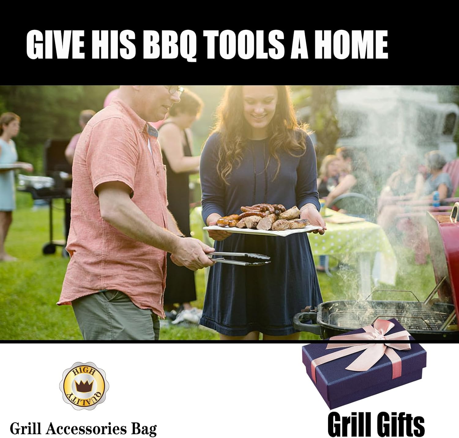 Grill Accessories Storage, Tool Bag for BBQ Grill, BBQ Tools Storage, Thickened Oxford Cloth Grill Bag, BBQ Gifts for Men.