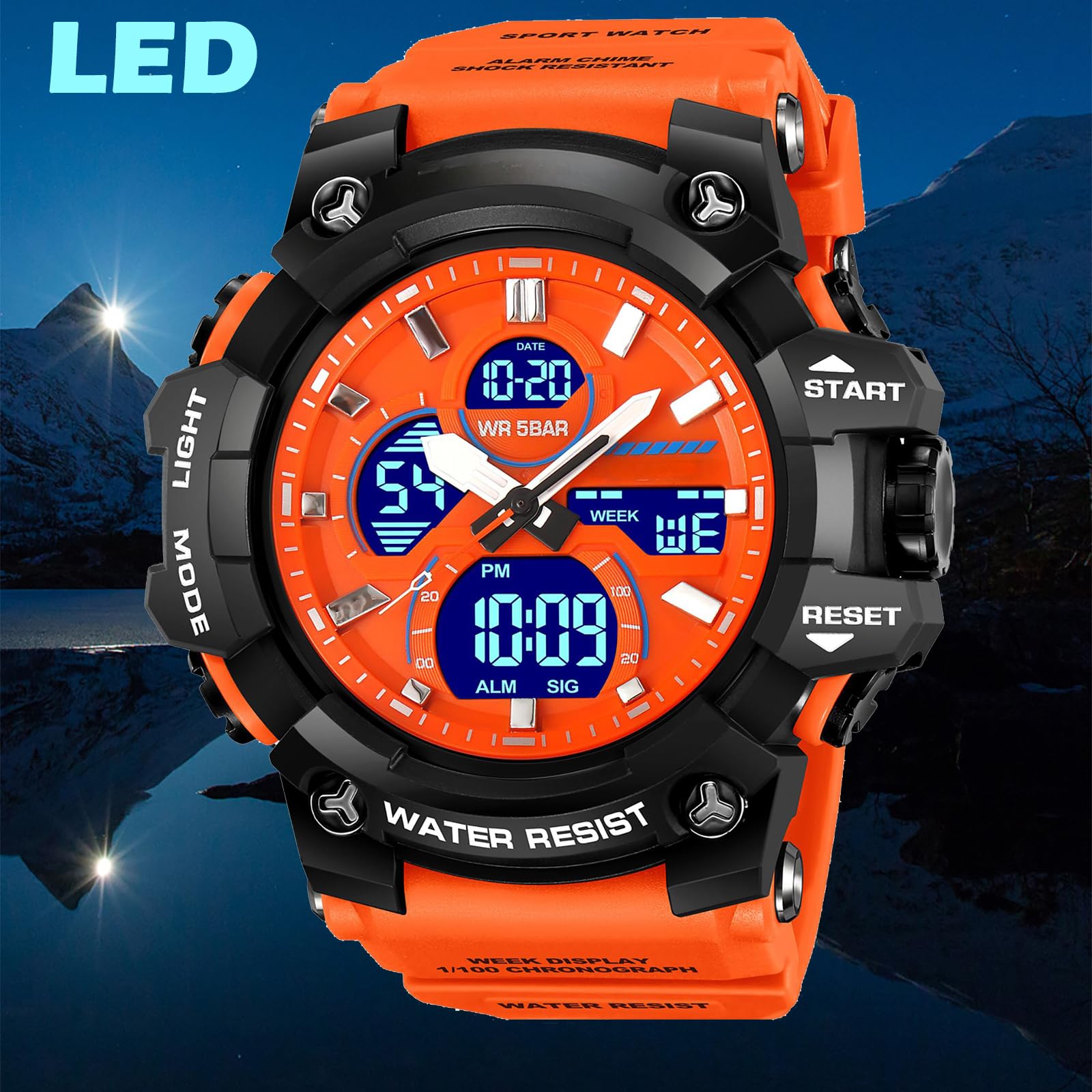 findtime Reloj militar para hombre, resistente al aire libre, analógico, deportivo, con alarma de doble hora, 12/24 horas, fecha, semana, cronómetro, color blanco