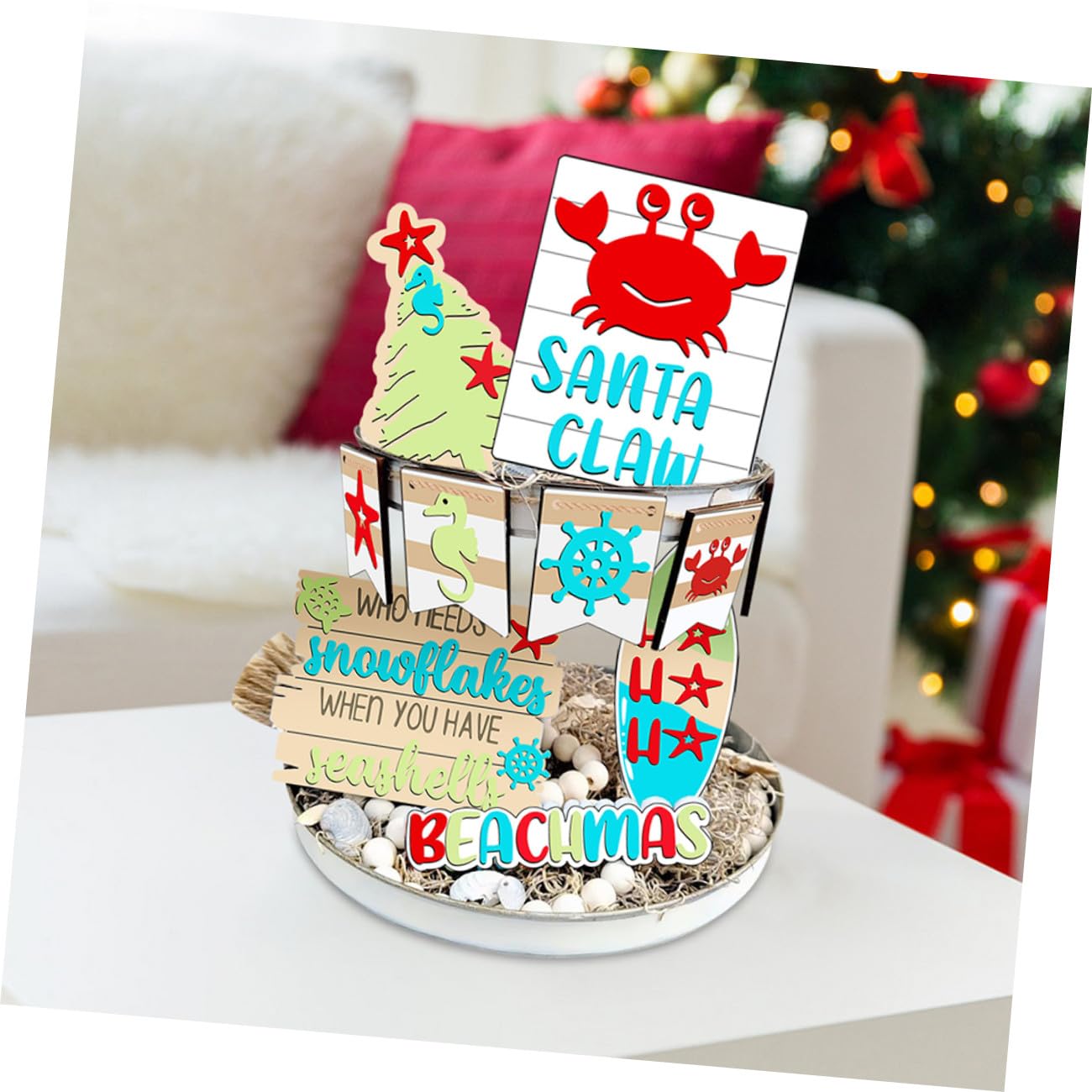 TOPBATHY 4 Juegos Decoración De La Bandeja De Navidad Decoración Navideña Cansada Kit De Artes y Manualidades Bandeja Escalonada Decoración del Hogar Signo De Árbol De Navidad Madera