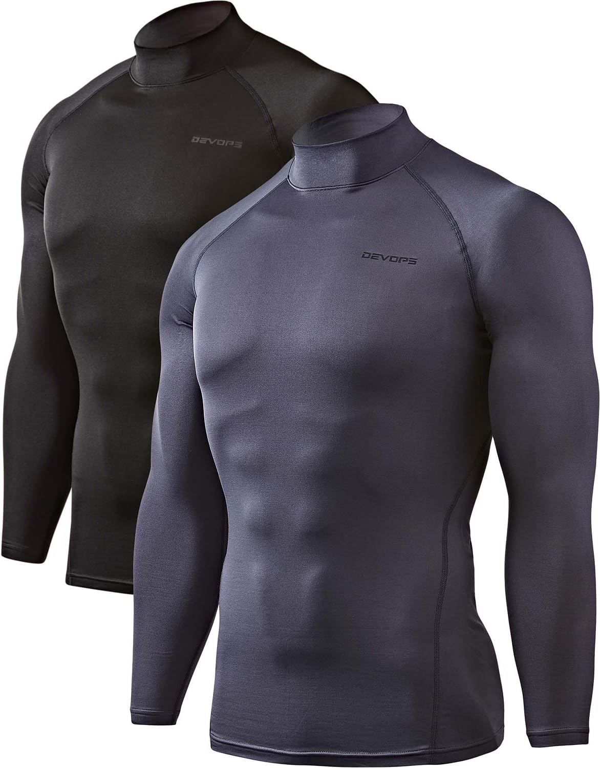 DEVOPS 2 Pack Men's Thermal Turtle Mock Neck Shirts, Compression Long Sleeve Tops