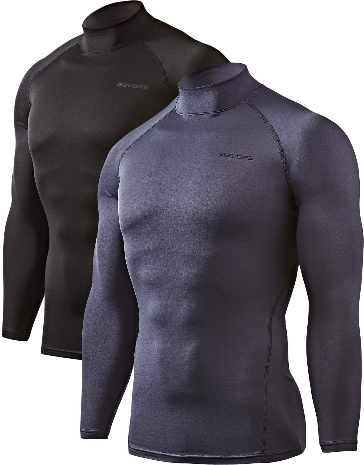 2 Pack Men's Thermal Turtle Mock Neck Shirts, Compression Long Sleeve Tops