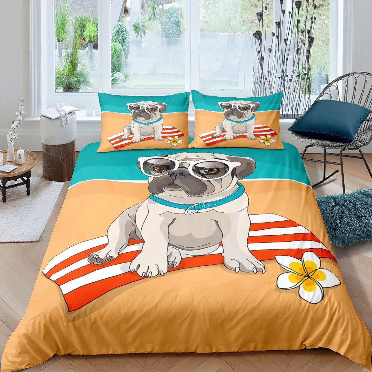 Housse de couette chien carlin 3D en microfibre respirante avec taie d'oreiller pour lit enfant