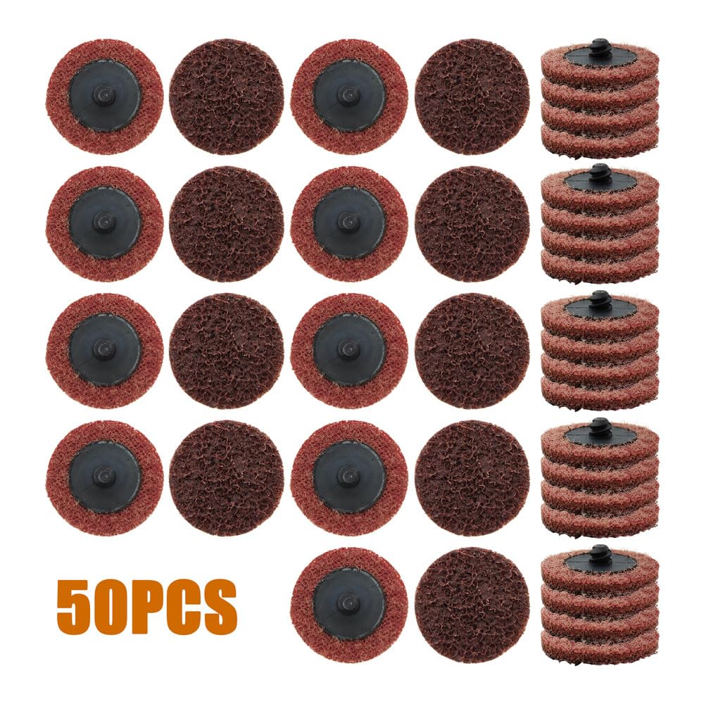 50 discos acondicionadores de 2 pulgadas, granate de cambio rápido, grano medio para limpieza, acabado y desbarbado en metales