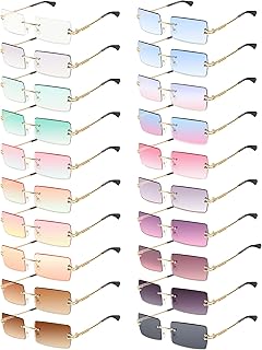 20 Pairs Rimless Sunglasses Frameless Rectangle Sunglasses Y2k Trendy Sunglasses Vintage Transparent Tinted Sunglasses Candy Color Glasses for Women Men