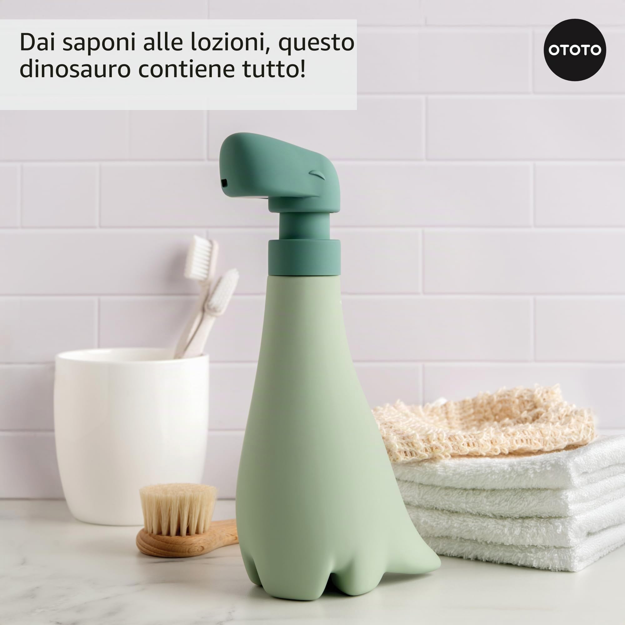 OTOTO Soapasaurous Dino - Dispenser di sapone per le mani, grazioso accessorio da bagno, dispenser di sapone liquido, dinosauro, accessori da cucina carini, regali per bambini