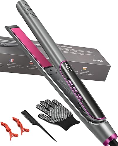 JAKSENR Alisador de pelo 2 en 1, rizador de pelo plano con iones negativos, control de encrespamiento, pantalla LED de temperatura, acabado duradero