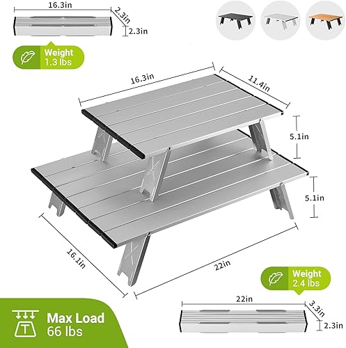Miniatura 3 de ATEPA Mesa de camping pequeña, mesa de playa portátil ultraligera, mesas de campamento compactas plegables con patas de aluminio, bolsa de