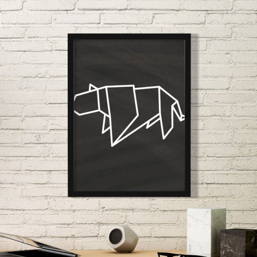 Cadre photo bois noir origami tigre peinture géométrique haut de gamme