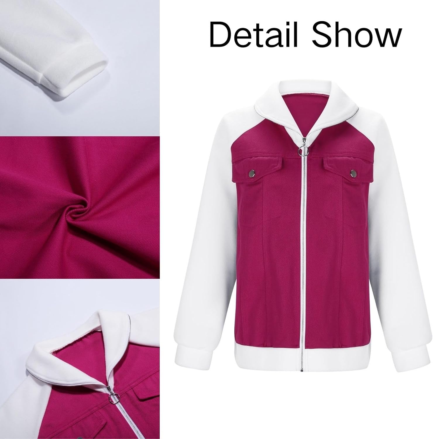 Fall Zip Up Denim Jackets for Women 2024 Long Slevee Washed Lightweight Patchwork Jean Jacket Causal Y2K Sweatshirt聽 - Image 3