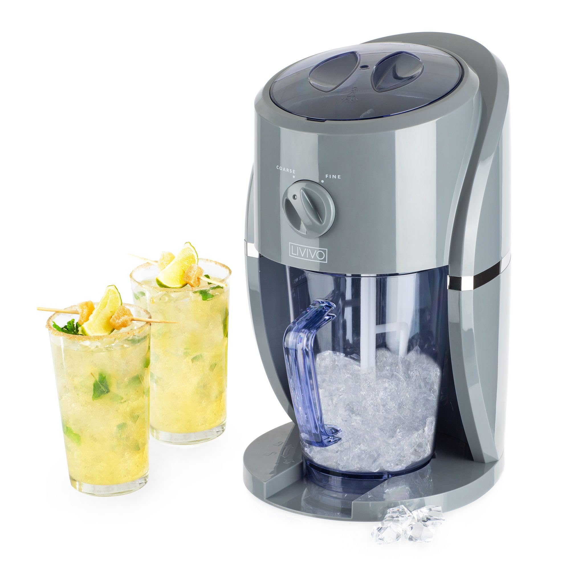 LIVIVO Electric Ice Crusher – Ice Shaver Machine with Removable 1L Hopper Box, Scoop & Dual Modes – Crushes Ice for Slushies, Snow Cones, Cocktails, Iced Coffee, Frappe & More – Grey