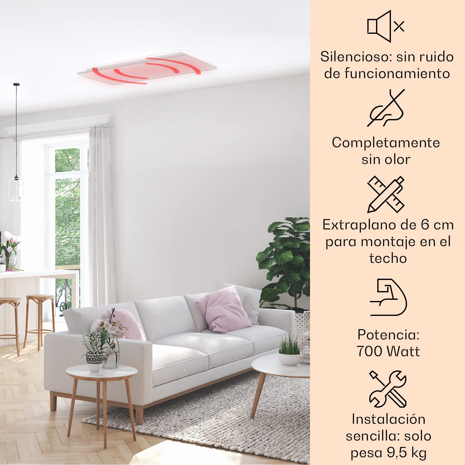 Klarstein Radiador Electrico Bajo Consumo con Panel de Infrarrojos, 700W para Casa, Estufa Portátil Mando a Distancia, Detección Ventanas Abiertas, Calefactor Baño con Termostato Techo y Pared, IP44