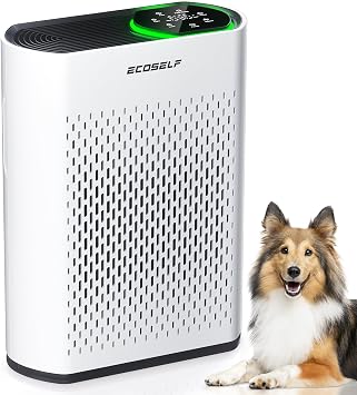 Powerful Air Purifier Up to 2400 Sq Ft, ECOSELF HEPA Air Purifier with PM2.5 Air Quality Display, Ultra-Quiet 20dB Sleep Mode White