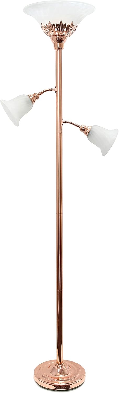 Elegant Designs LF2002-RGD 3 Light Scalloped Glass Shades Floor Lamp, Rose Gold