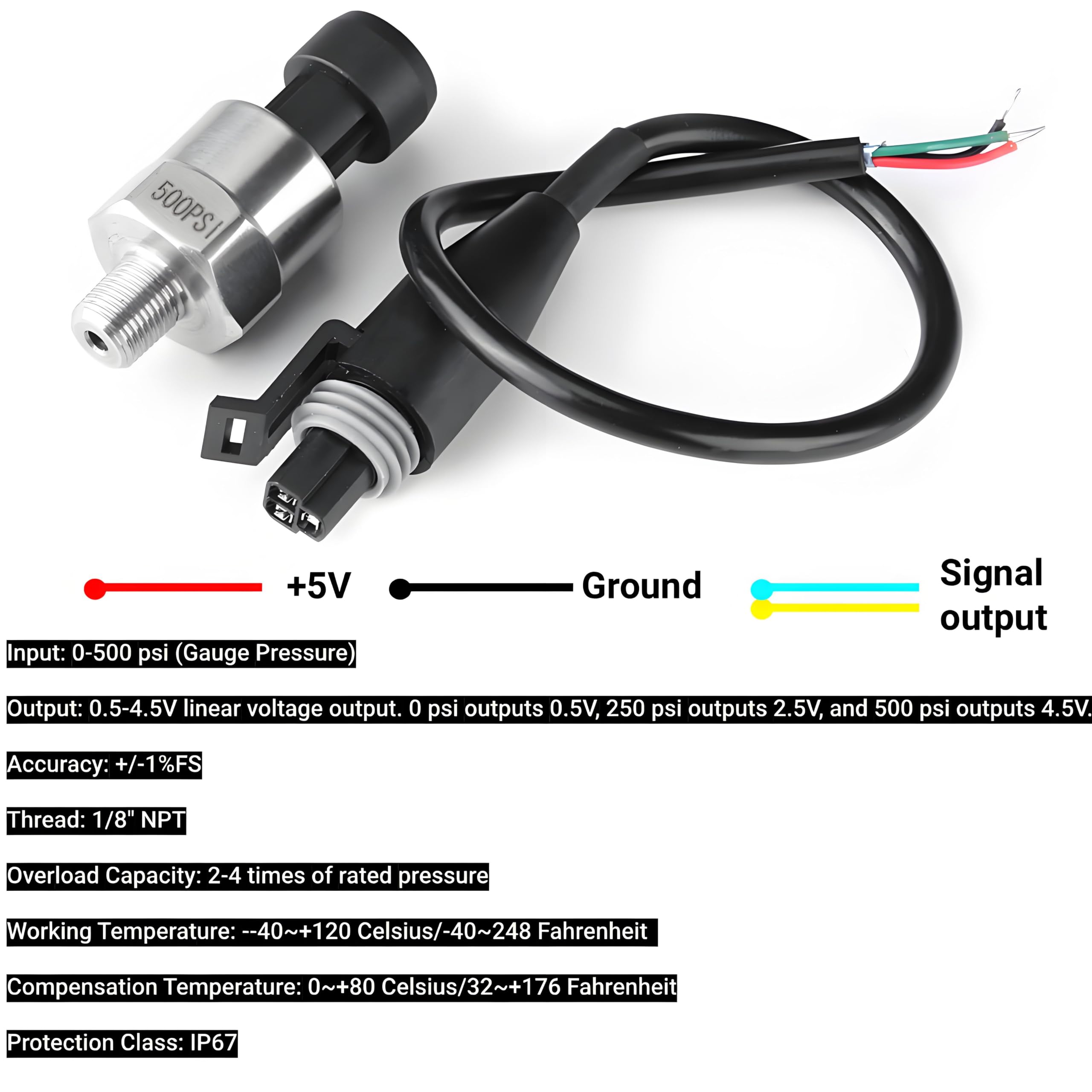 Amazon.com: 500PSI Pressure Transducer Sensor, 0.5-4.5V Stainless