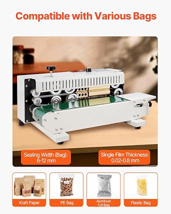 Happybuy FR-900 Continuous Band Sealer, Automatic Horizontal Band Sealer 110V, Continuous Sealing Machine Temperature Control, Bag Sealer Machine for PVC Bags Films