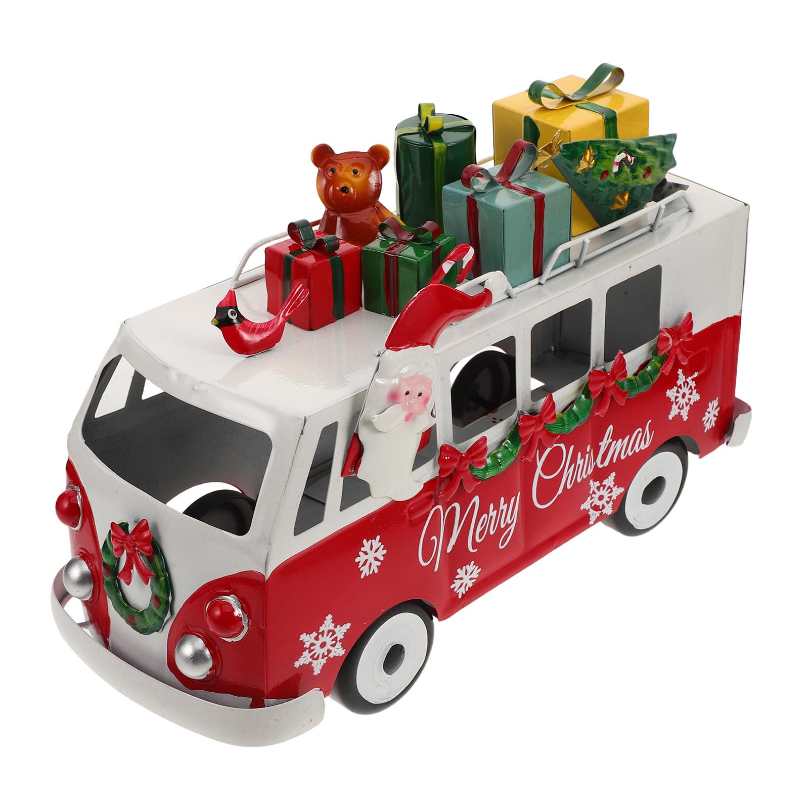 Cabilock Retro Weihnachtsbus Tischdekoration aus Eisen mit Weihnachtsmann