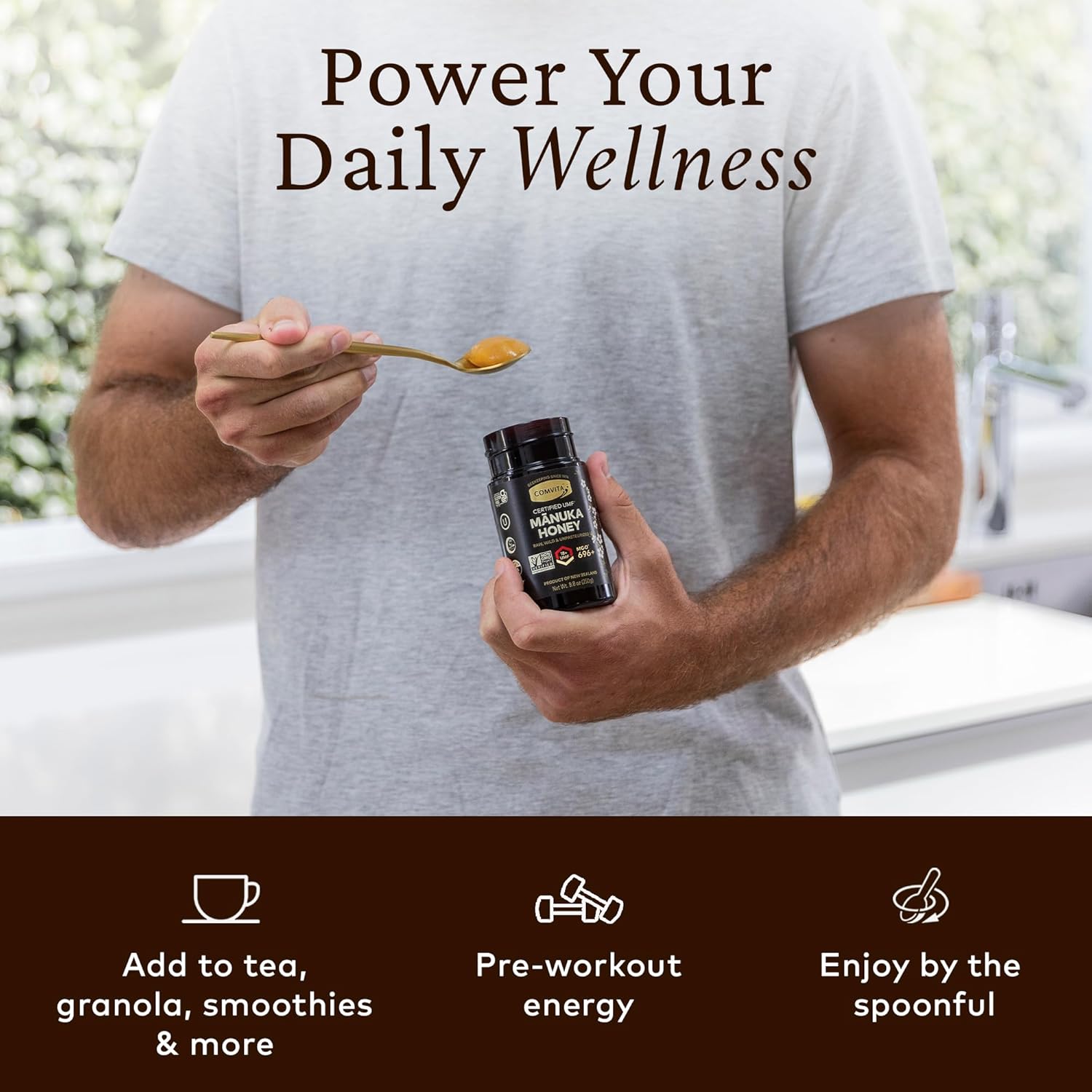 Comvita Manuka Honey UMF 18+ (MGO 696+) - Raw Manuka Honey New Zealand, Pure & Unpasteurized, Superfood for Immune Health, Use in Tea, Wild, Monofloral, Non-GMO - 250g (8.8 oz)