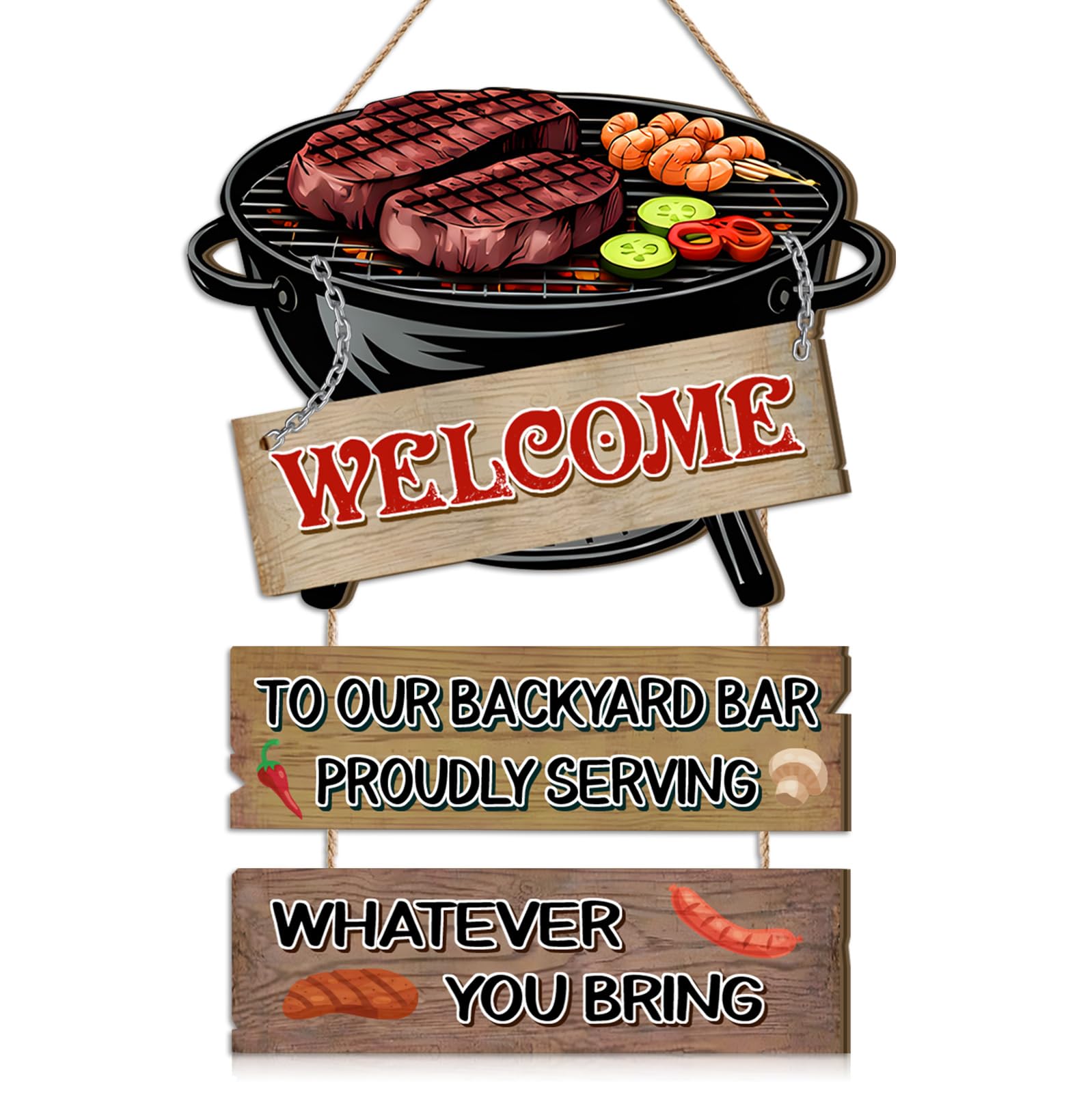 CHDITB BBQ Decorations,Barbecue Sign Grill BBQ Plaque,Outdoor Kitchen Accessories,Kitchen Wall Art Summer Party Grill Bar,WELCOME TO OUR BACKYARD BAR Vintage Decor for Patio Restaurant Backyard Decor