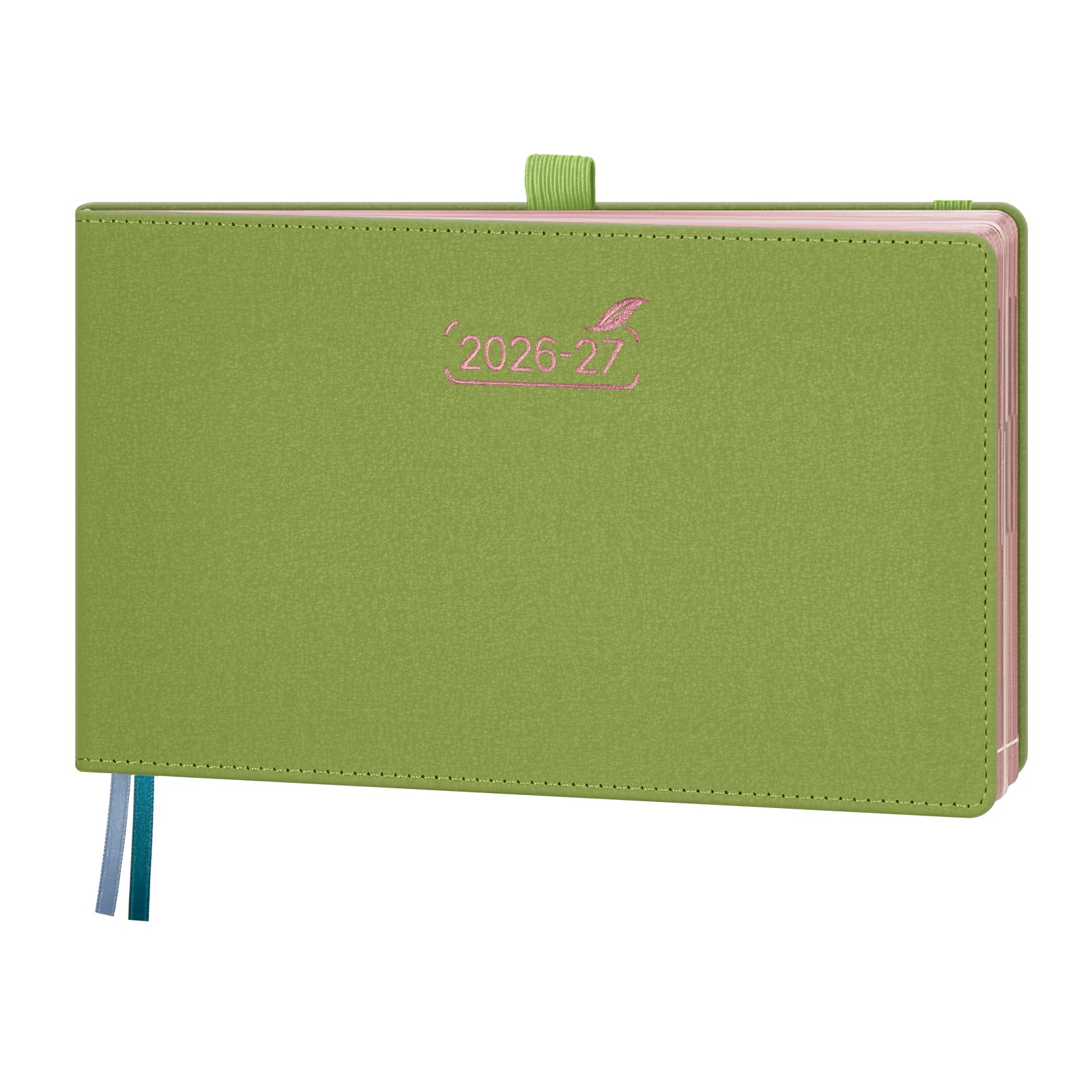BEZEND Diary 2026-2027 Landscape Week to View (Jul 26-Dec 27) Medium 14 x 23 cm. Appointment Diary with Hourly Timeslots & Gilded Edges, Work Home Women, PU Leather Hardback, Fruit Green