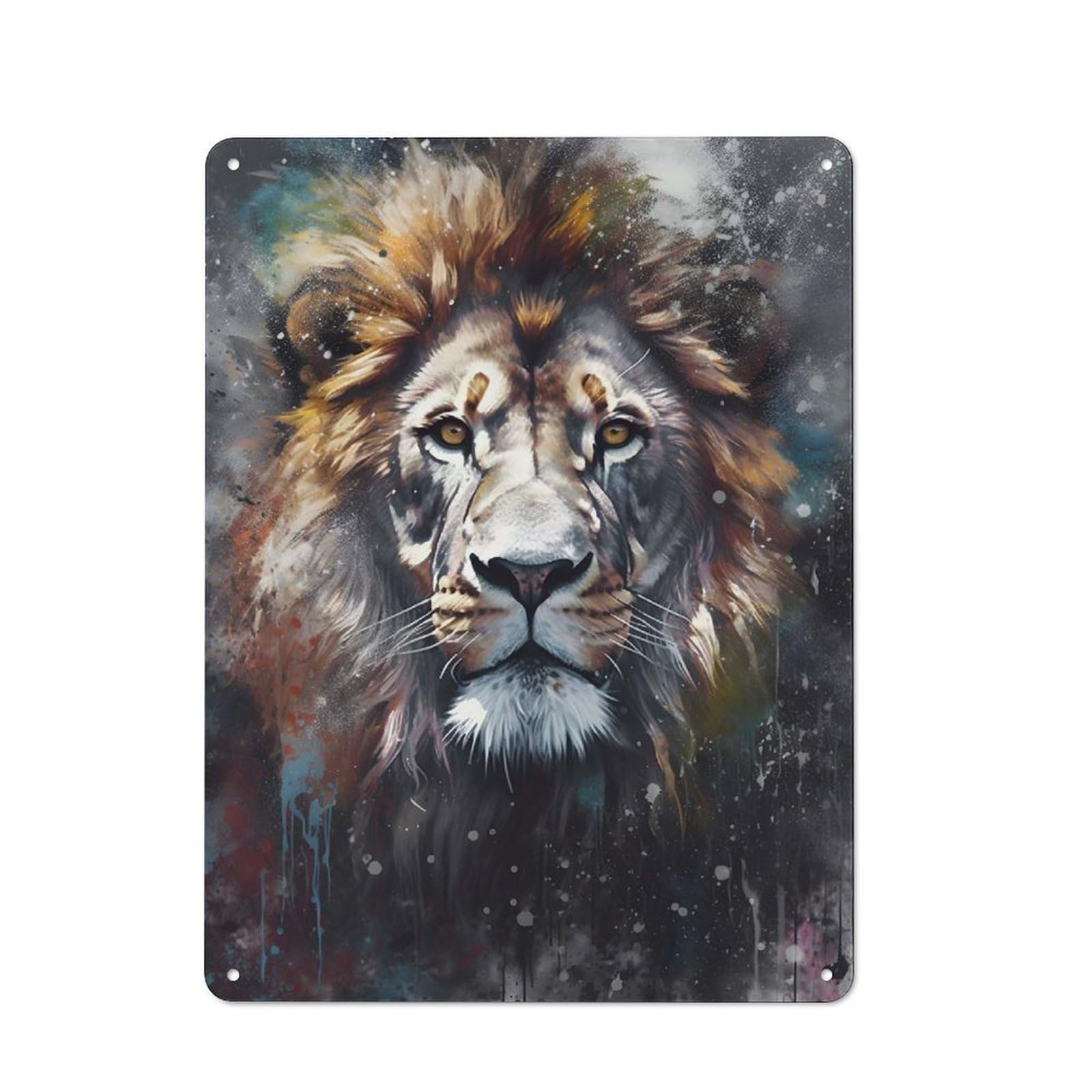 Junmoney Colorful Lion Portrait Metal Plaque 40X30cm With For Pub Or Café, Rustic Decor, For Pub Decor Enthusiasts