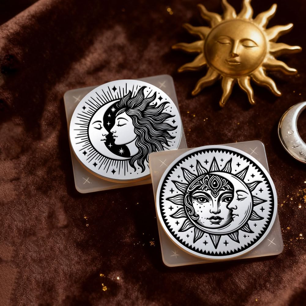 UNICRAFTALE 2Pcs 2 Styles Sun Moon Ouroboros All-Seeing Eye Lucky Coins Stainless Steel Double Sided Snakes All Seeing Eye Challenge Coin Metal Decision Coin for Man Women - Image 2