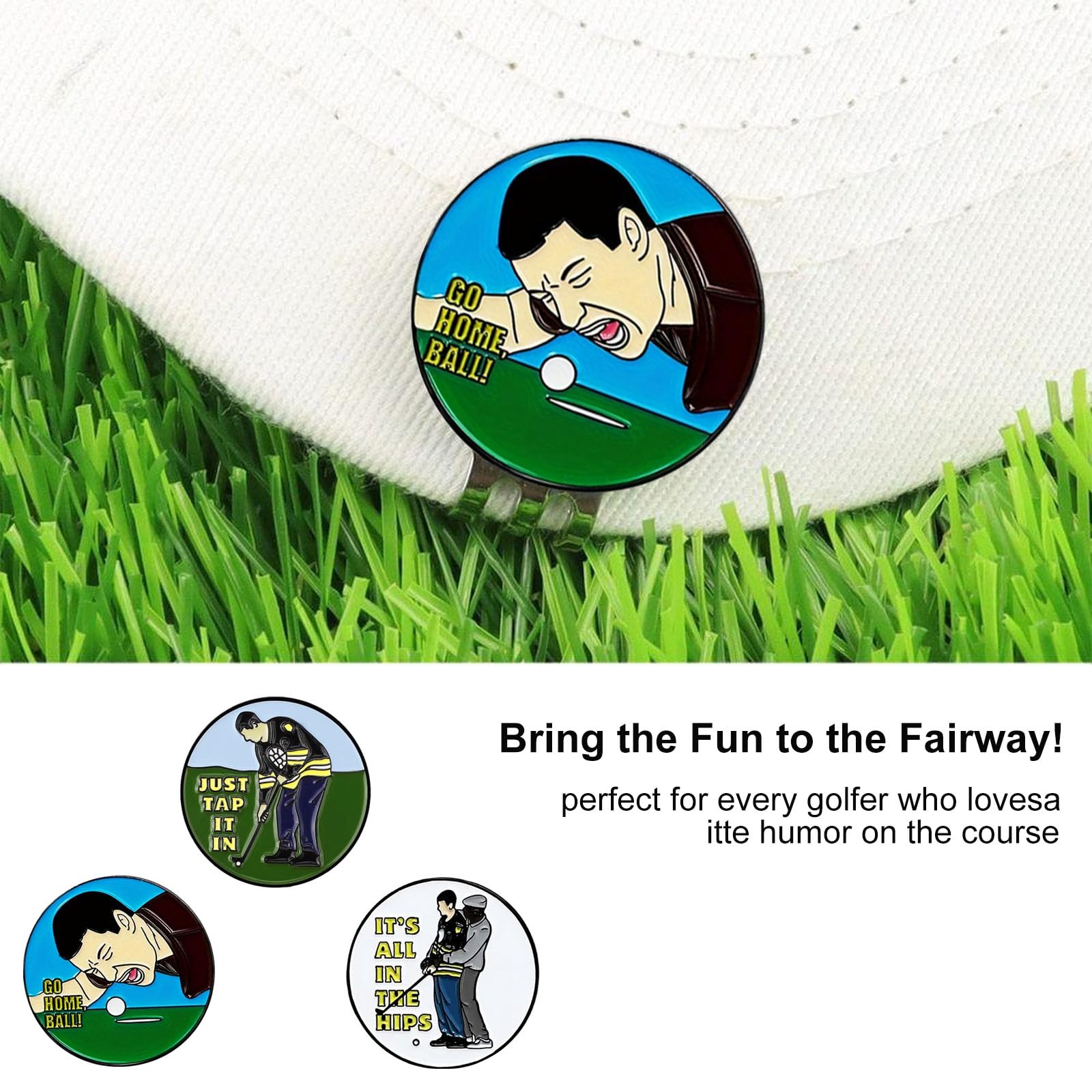 Set di 4 Pezzi Accessori da Golf Marcatori per Palline Happy Gilmore con Clip Magnetica per Cappello