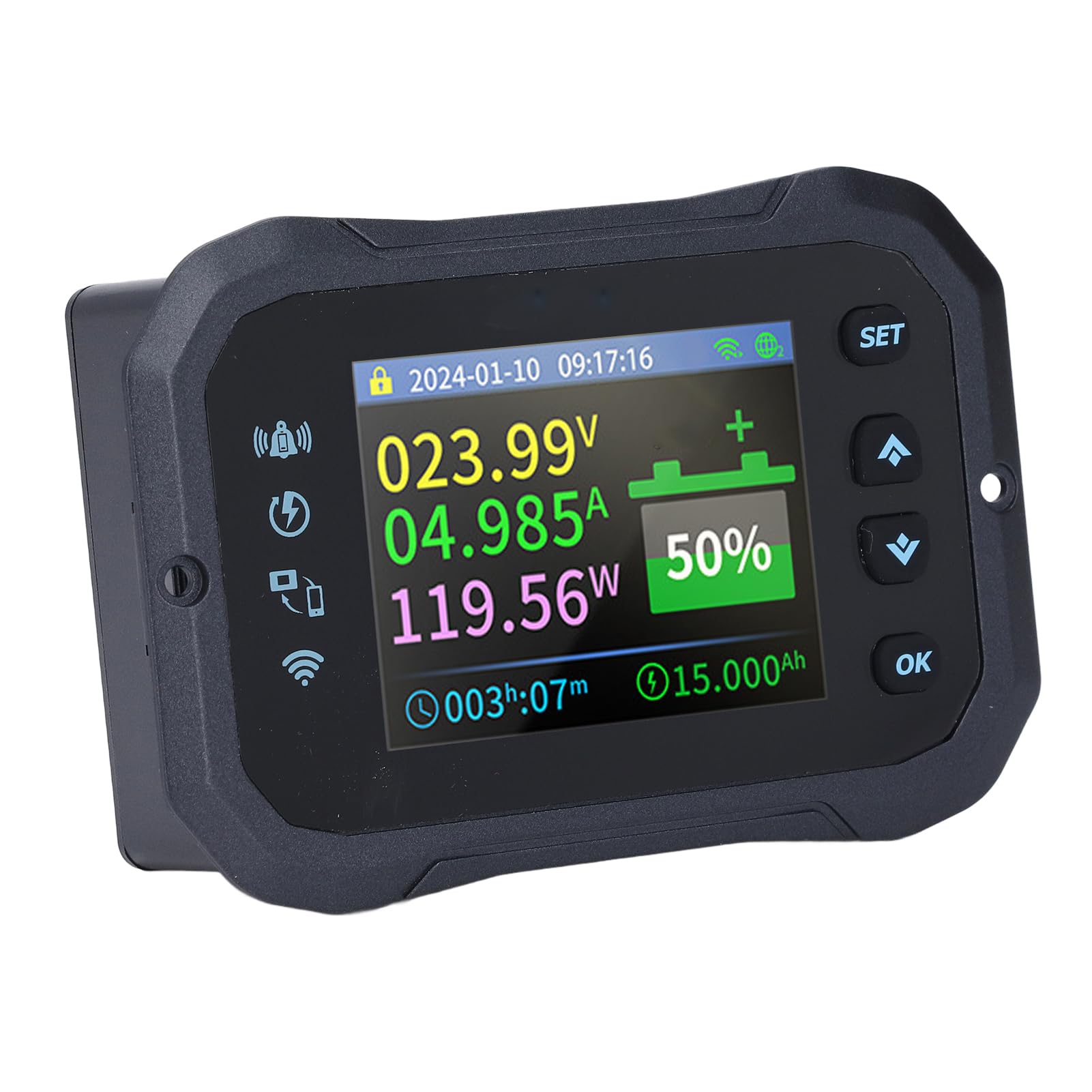 Medidor de Batería con Pantalla de 2,4 Pulgadas, Probador Remoto de 2 Vías con Cable de Comunicación de 5m para Coche Eléctrico, Scooter, RV, 10 a 100V, 600A