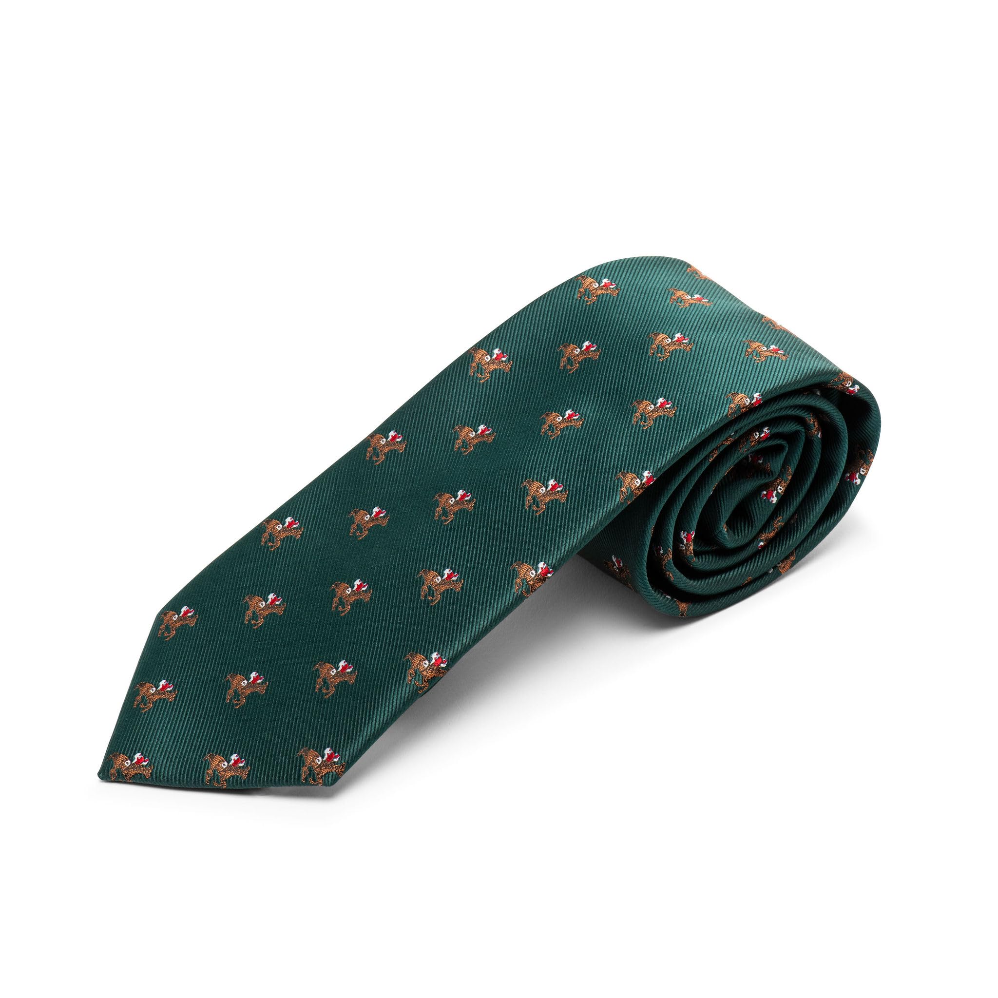 Farm Cottage Brands Green A Woven Tie With Horse Racing Jockeys, Very Smart To Wear On Business, At The Races Or Any Time (1102)