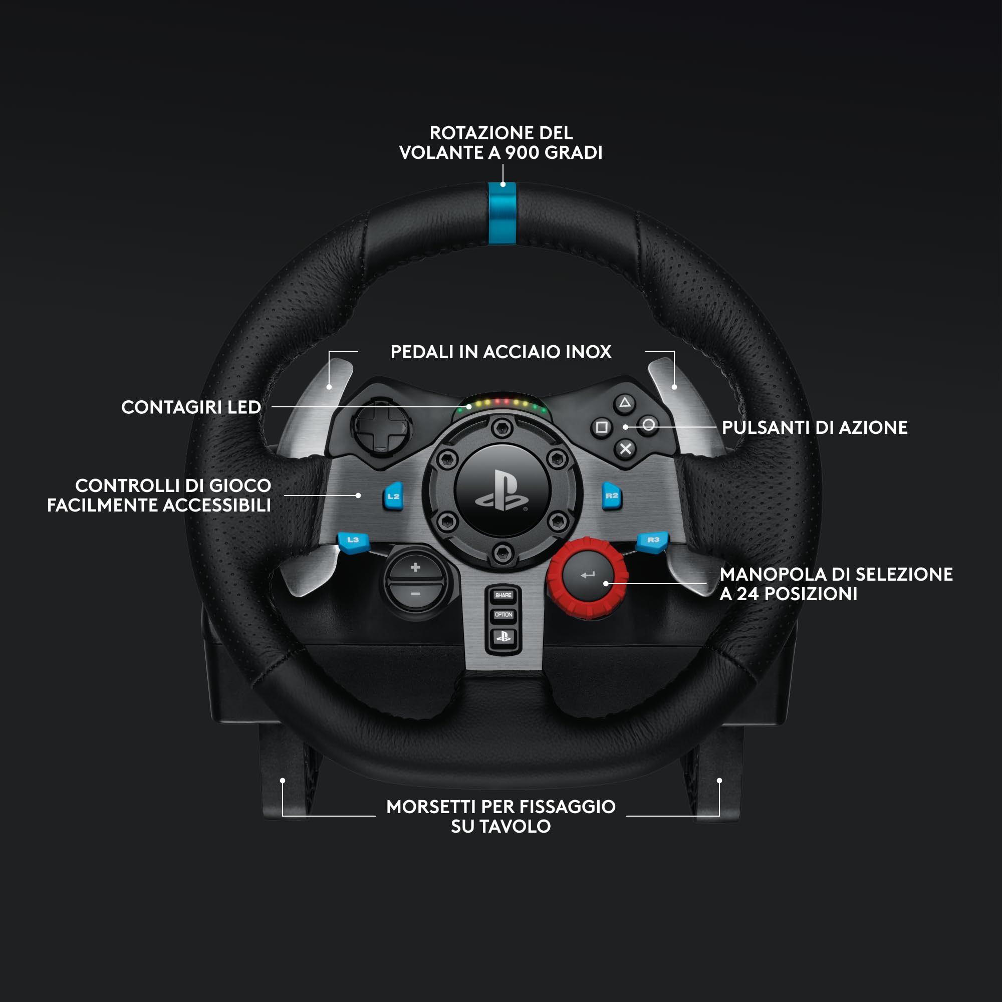 Logitech G G29 Driving Force volante da corsa e pedali con ritorno di forza dinamico, PS5, PS4, PC, Mac,Driving Force Leva di Cambio,6 Marce di Velocità manopola ad H,Pomello del Cambio ‎in Vera Pelle
