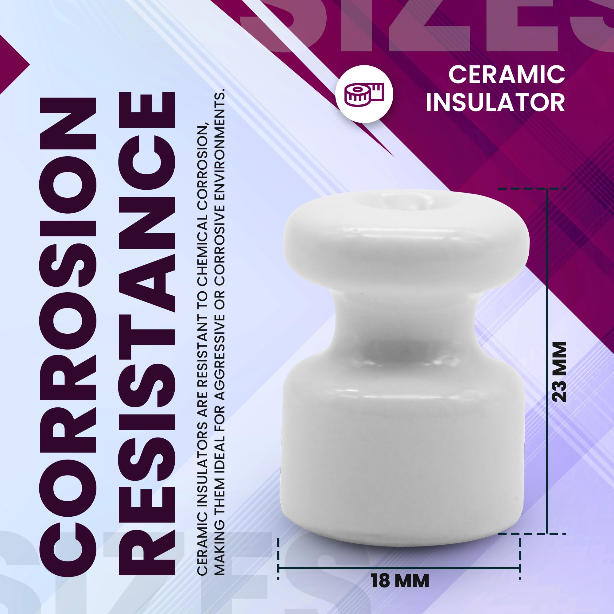 DOJA Barcelona | Aislador Ceramica | Blanco | Pack 25 | 18 x 23mm | Aisladores Ceramicos | Aisladores de Ceramica Excelente Resistencia | Aisladores para Electricidad, Cable Trenzado, Electrico