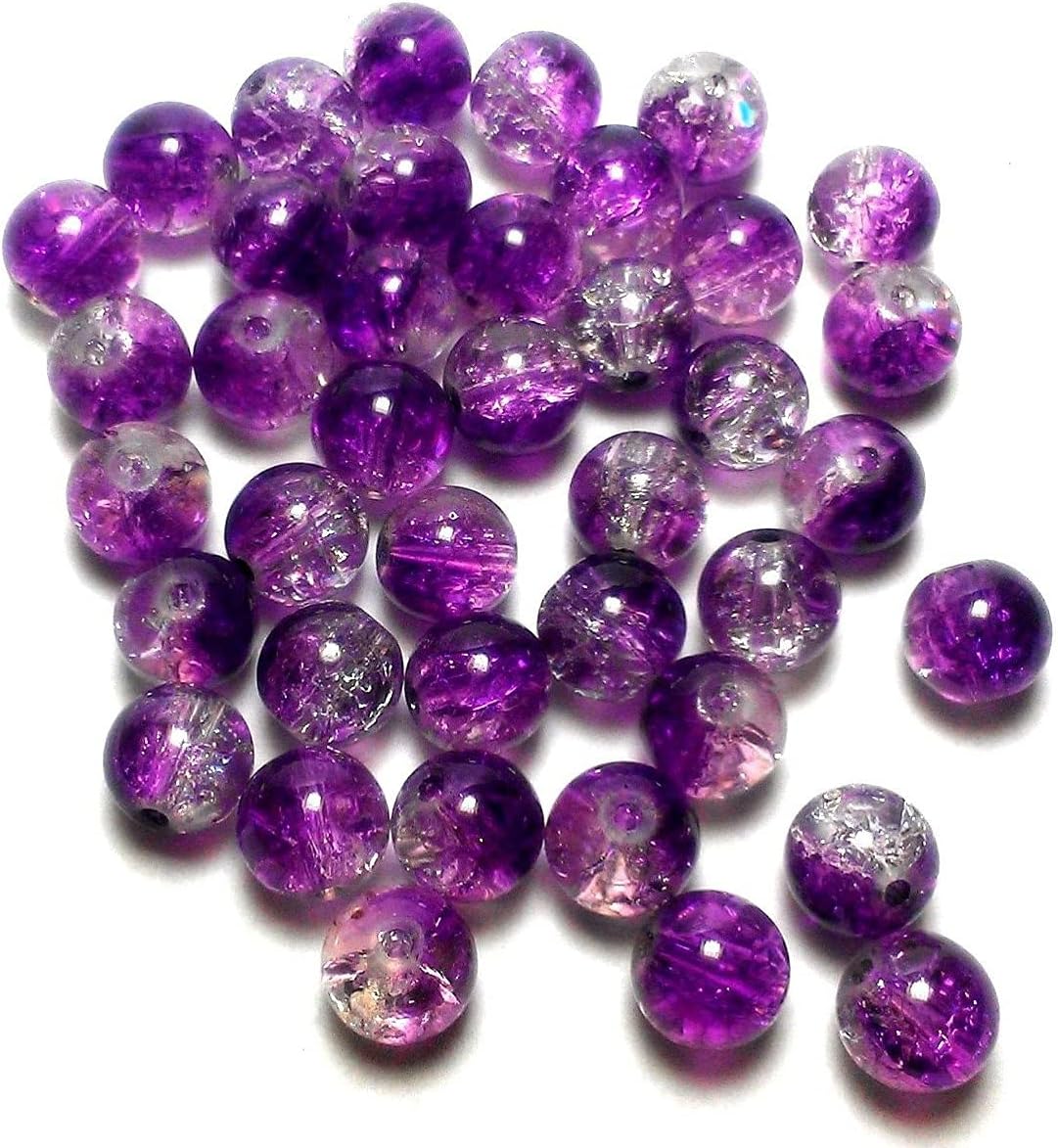 Moxx 2-tone 8mm Round Crackle Lampwork Glass Beads Purple/clear "Frozen Grape" (60 Pcs)