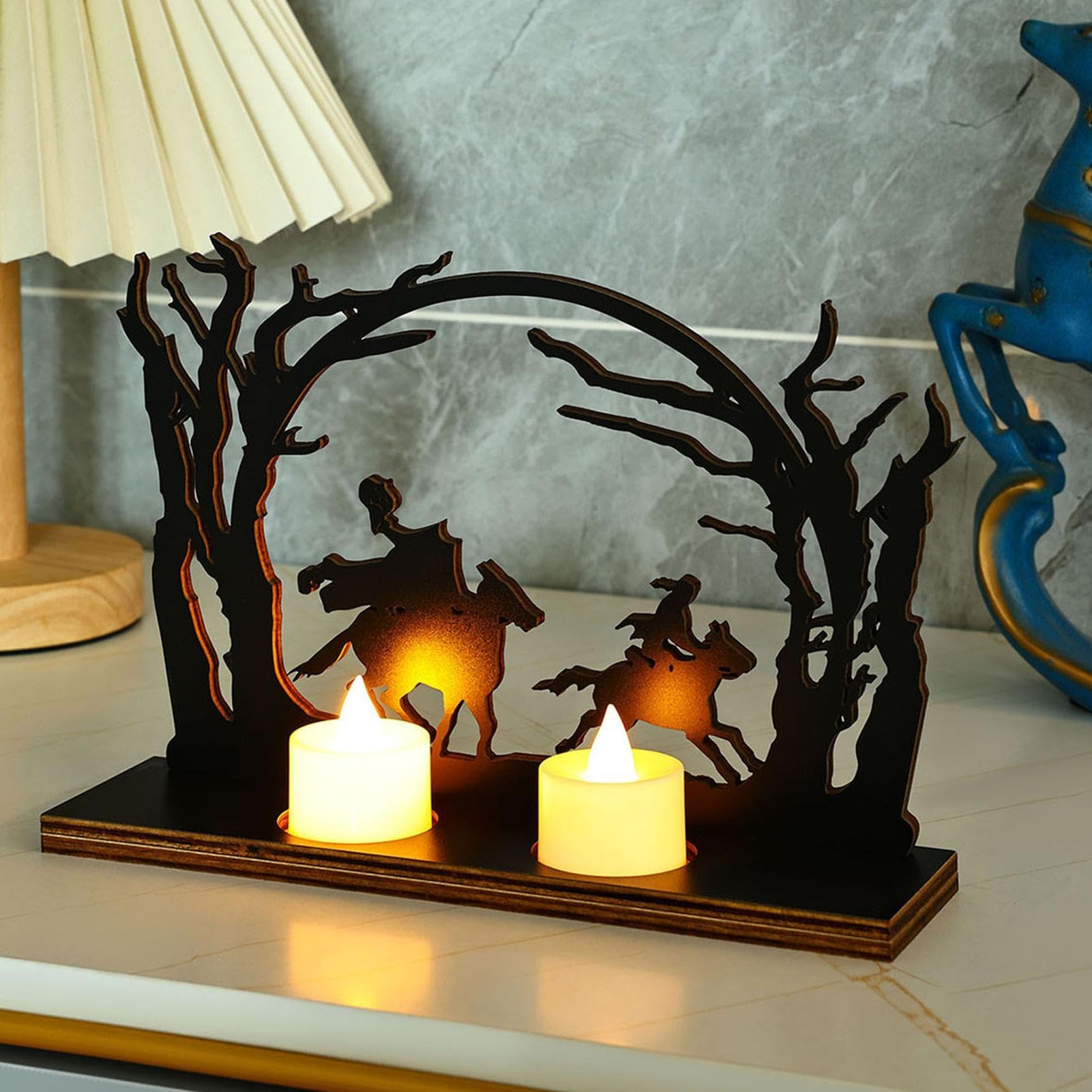 Headless Horseman Wooden Silhouette Ornament Headless Horseman Candlestick Halloween Decoration Headless Horseman Halloween Candlestick Decoration
