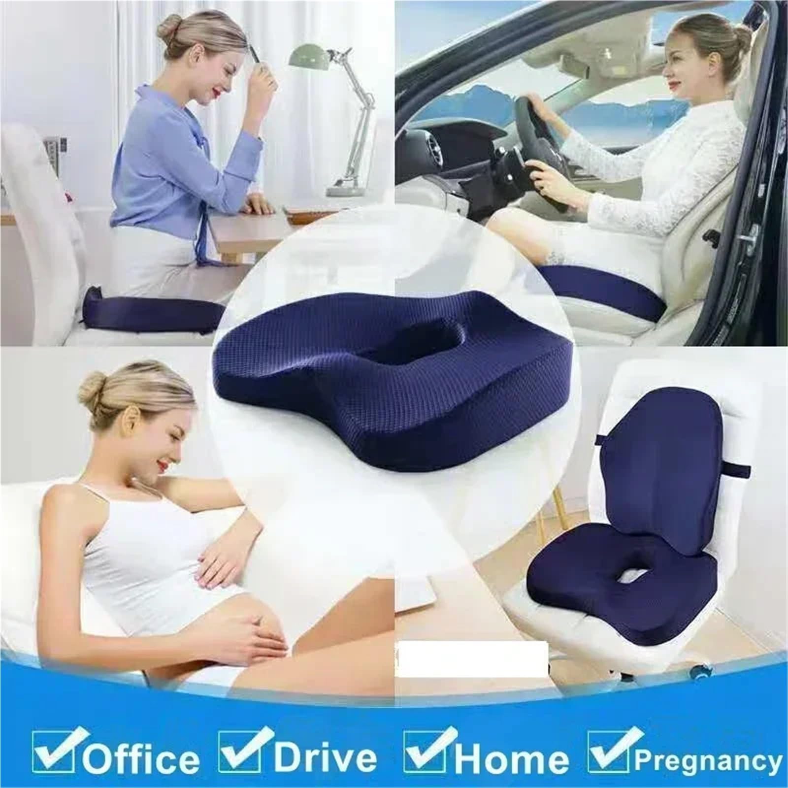 Cuscino for sedile in memory foam ortopedico for sedia da ufficio for seggiolino auto for a rotelle Cuscino per Sedile Auto(Blue2)