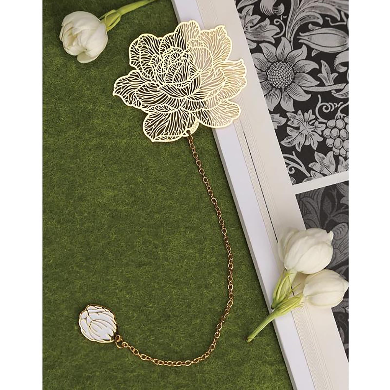 Segnalibri fatti a mano, segnalibri artistici creativi con venature di fiori botanici in metallo e rame Jasmine