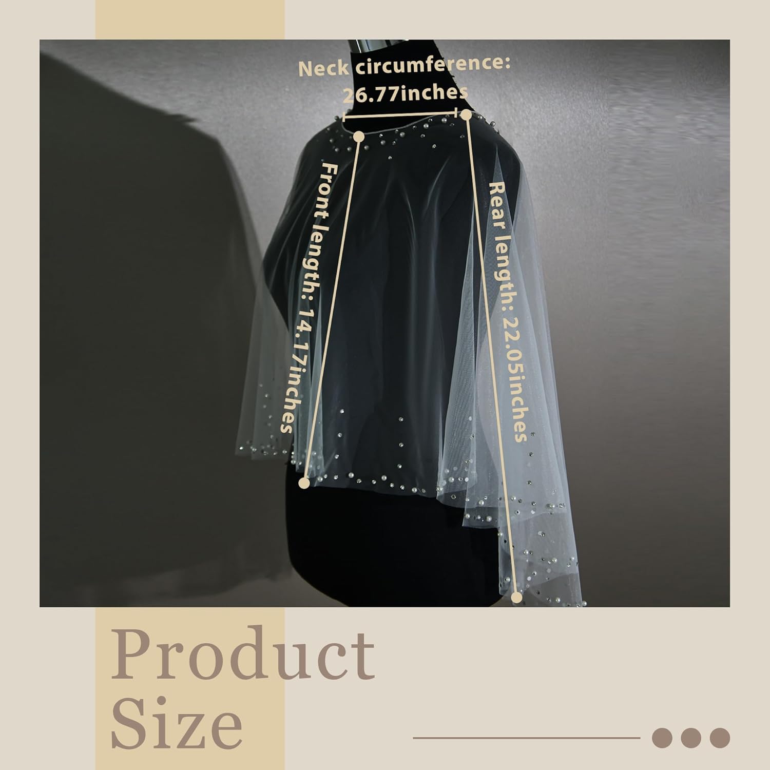 Pearl Shawl Wrap Shrug Bridal Cape Sheer Tulle White Black Elegant Wedding Cape Dress Cover Up for Women Girls - Image 4