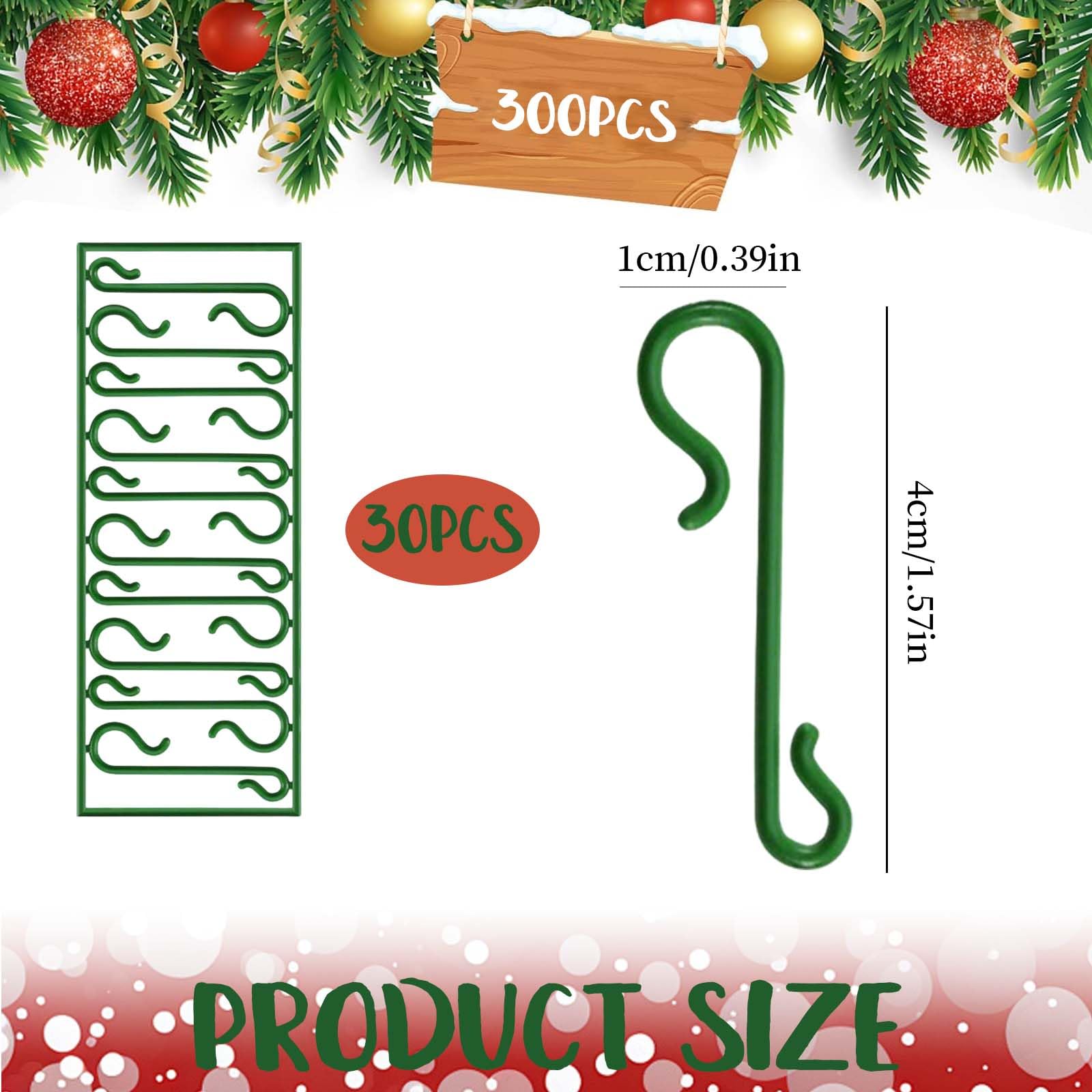 Lot De 300 Crochets Verts Pour Décorations De Noël - 2 Tailles (3.7cm Et 6.5cm), Réutilisables, Pour Boules Et Guirlandes