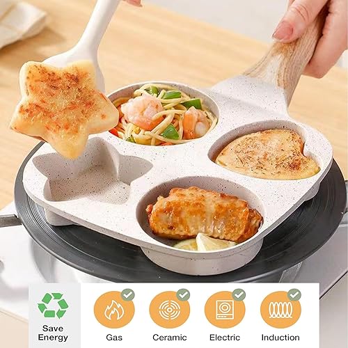 Miniatura 3 de JUSTUP Sartén antiadherente, sartén para huevos de 4 tazas, sartén dividida antiadherente, sartén de granito saludable de 7.5 pulgadas con mango