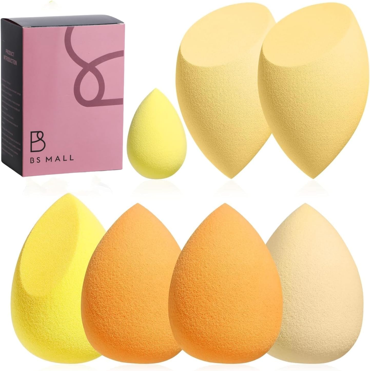 Makeup Sponge Set Blender Sponges 7 Pcs for Liquid, Cream, and Powder, Multi-colored with 1 Mini Makeup Sponge Pink (D-Yellow)