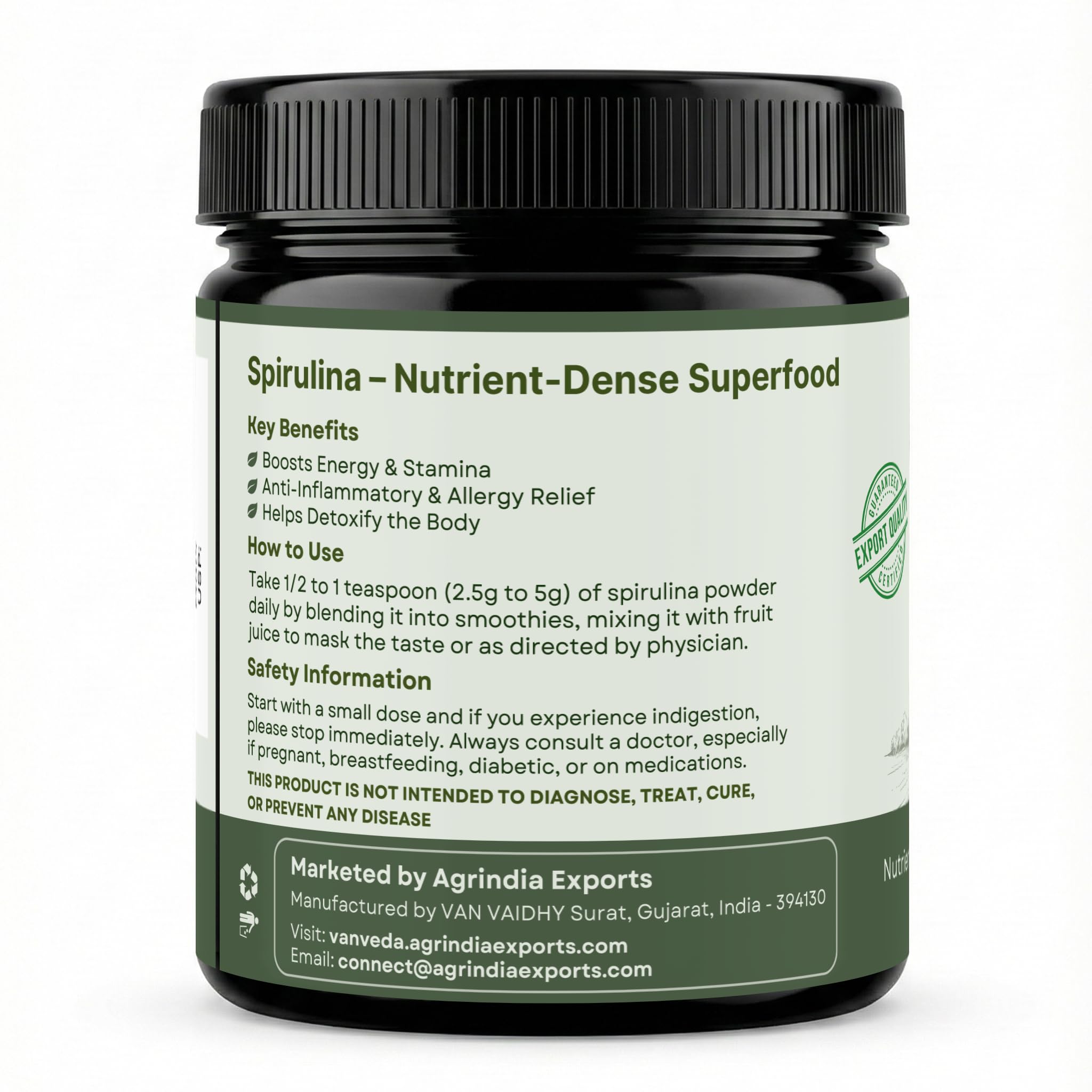 100% Organic Spirulina Powder | For Men & Women | Natural Superfood | Supports Energy, Immunity & Detox | Rich in Iron, Calcium, Potassium - 100GM — Amazon image 3
