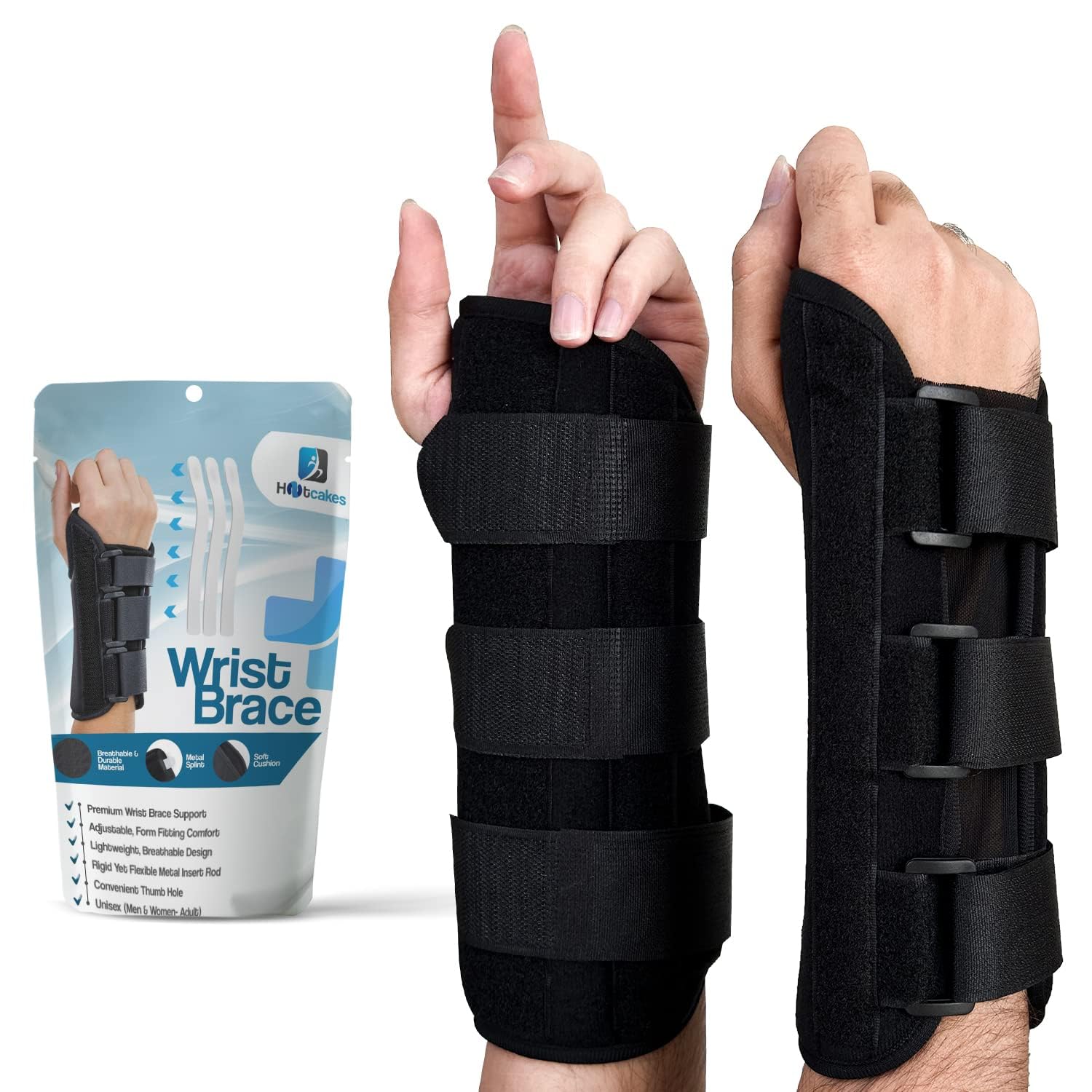 Hotcakes 2PCS Wrist Splint for Carpal Tunnel Syndrome - Supportive Hand Brace for Arthritis Relief and Sports Injuries - Universal Fit Wrist Splints for Men and Women (Pair)