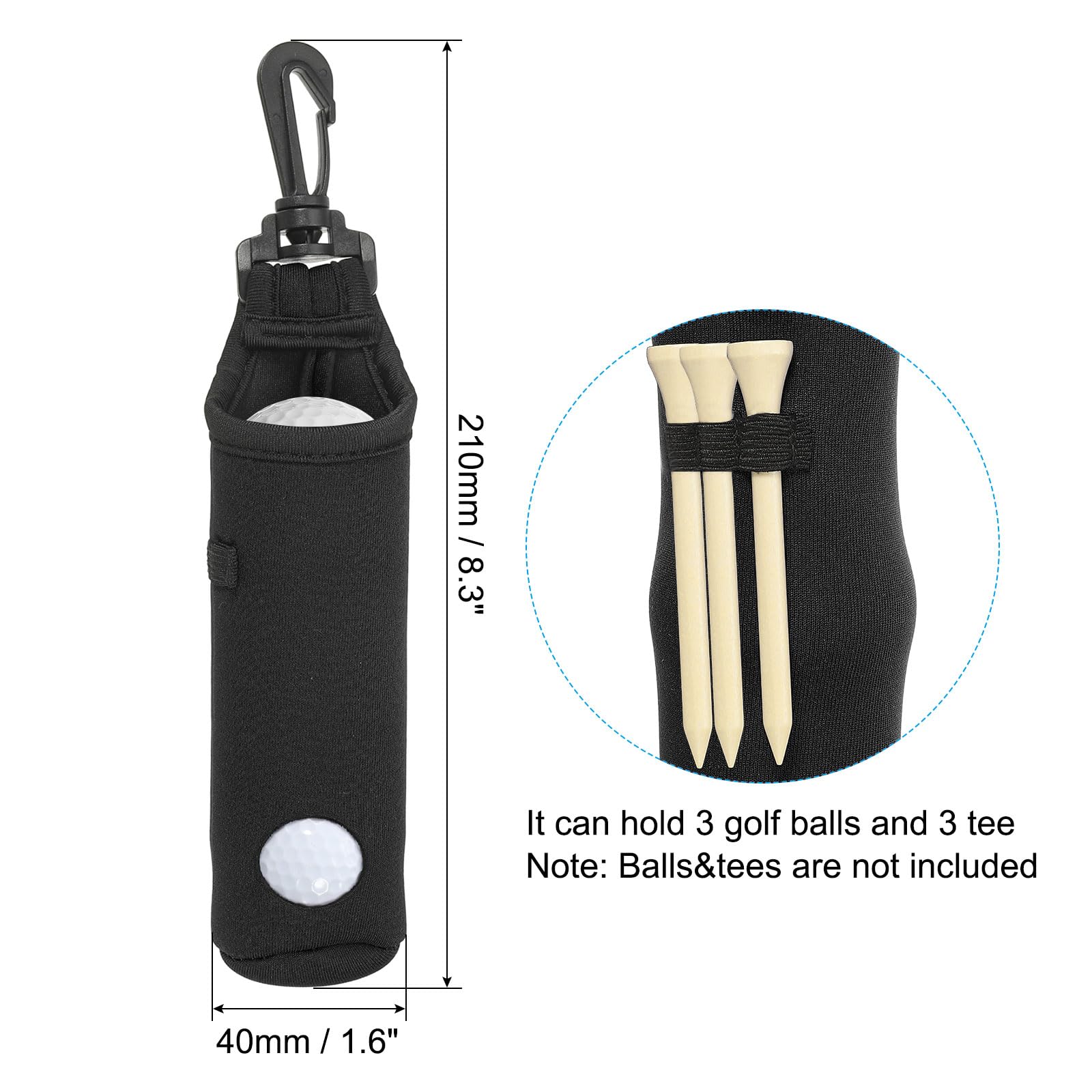 PATIKIL Golf Ball Carry Bag, Golf Tee Holder Pouch Portable Neoprene Golf Ball Holder with Clip for Men and Women Storage Gifts Black - Image 2