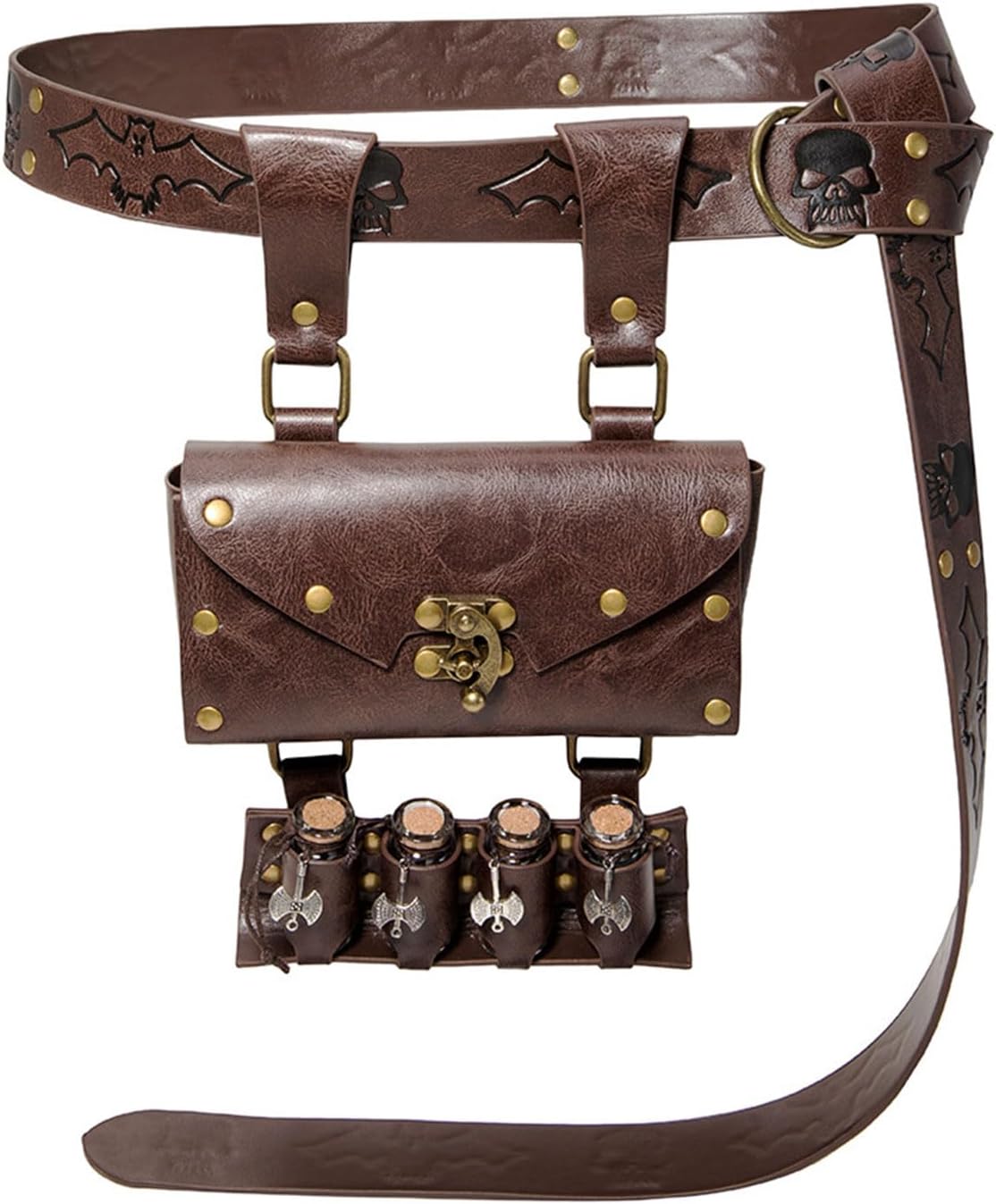 [Zeizafa] ファンタジーウィザードルネサンスウエストポーチ 4 コルクポーションボトル付き中世 PU ベルトバッグロールプレ