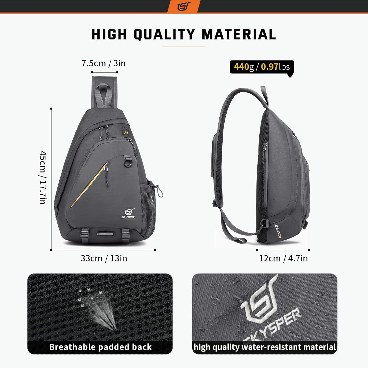 SKYSPER Sling Laptop Bag (Up to 13 Inch) - 18L Crossbody Sling Backpack Travel Shoulder Bag Hiking Daypack for Men Women(Darkgrey) - Image 4