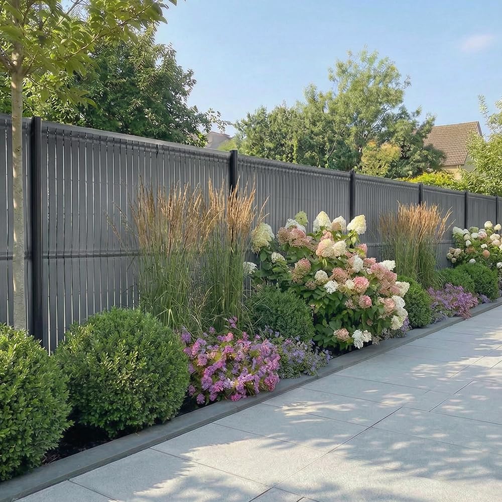 Mazovia Valla Jardín PVC 153x250 cm, Gris, Ocultación Exterior, Resistente a la Intemperie y a Los Rayos UV, Moderno Ocultacion Jardin para Cercados, Resistente al Viento, Sin Taladrar