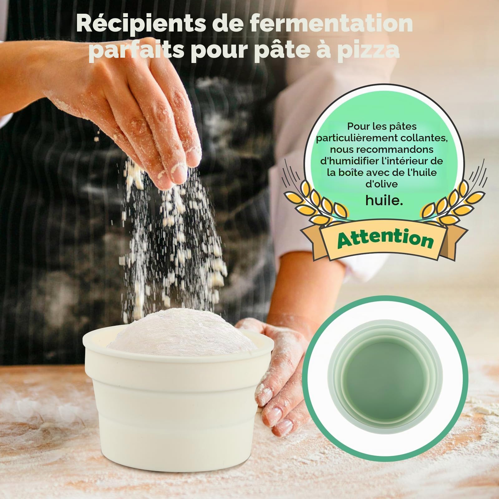 Lot de 4/6 boîtes à pâte à pizza innovantes en silicone, couvercle anti-adhésif, boîtes empilables et détachables