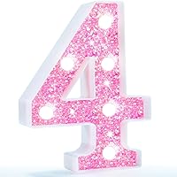 Vista 36 de Pooqla Luces de números de marquesina, números de luz rosa para niñas de 10.º cumpleaños, funciona con pilas, luz nocturna de número con purpurina