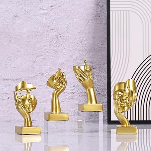 Miniatura 6 de Gold Abstract Thinker Figurine Set of 4, Home Art Face Small Statue for Accents Decor Women Bedroom Shelf Bookcase Room Desk, TV Stand, Coffee Table