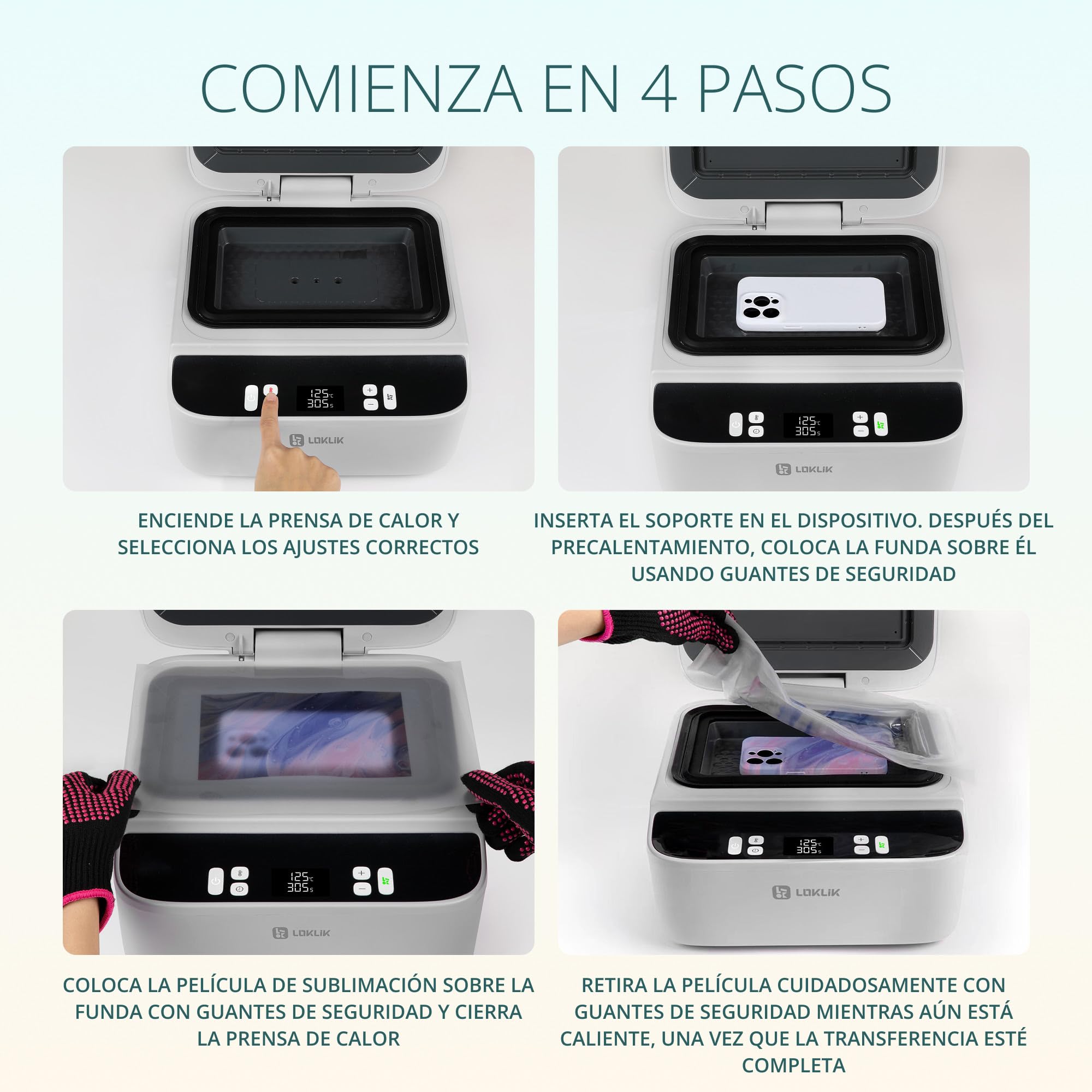 LOKLiK Prensa de calor para fundas de teléfono, insignias, montañas y más personalizadas - Tecnología vacía para diseño envolvente vibratorio - Phone Case Heat Press - Compatible con iPhone y Android